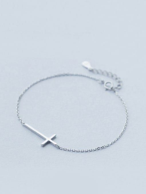 Rosh S925 Silver Character Glossy Cross Simple Bracelet 0