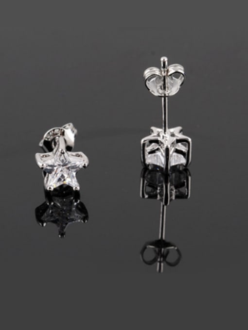 Qing Xing Five Pointed Star Zircon Nickel Free Thick Platinum Plated Ear Studs 1