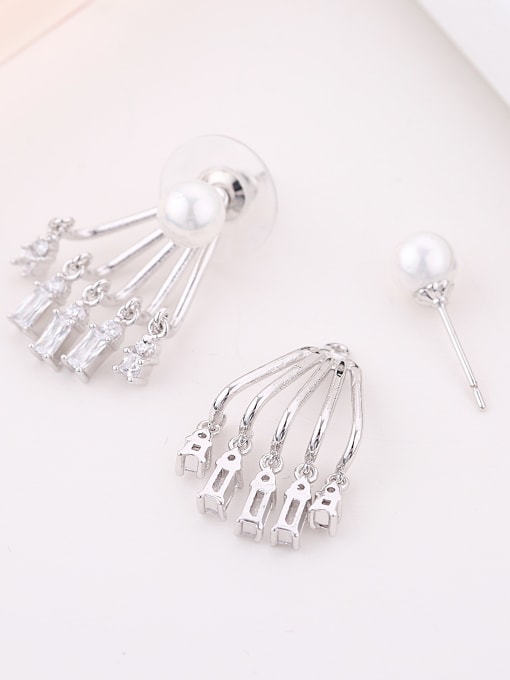 Wei Jia Fashion Imitation Pearl White Zirconias Copper Stud Earrings 2