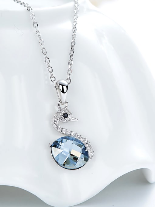 CEIDAI Fashion Oval austrian Crystal-accented Swan Pendant 925 Silver Necklace 2