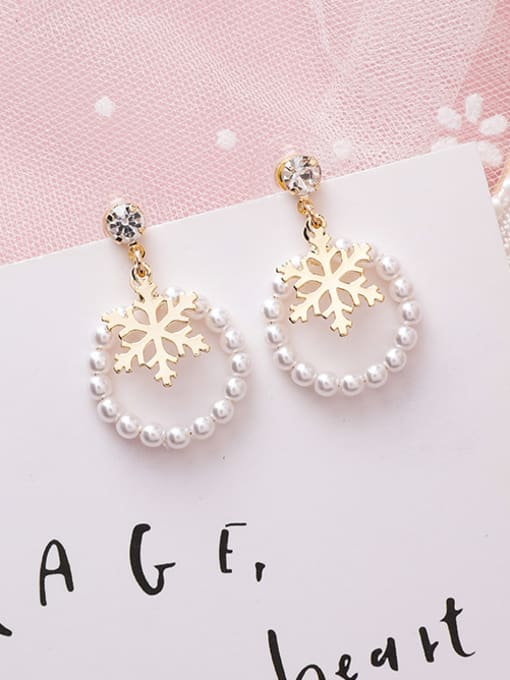 B Pearl Ring Alloy With Rose Gold Plated Simplistic Snowflake Drop Earrings