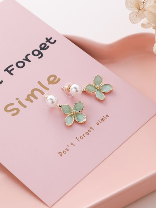 B green Alloy With Rose Gold Plated Cute Flower Drop Earrings