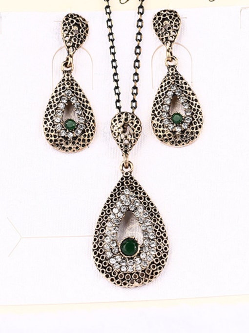 green Retro style Resin stone Cubic Rhinestones Alloy Two Pieces Jewelry Set