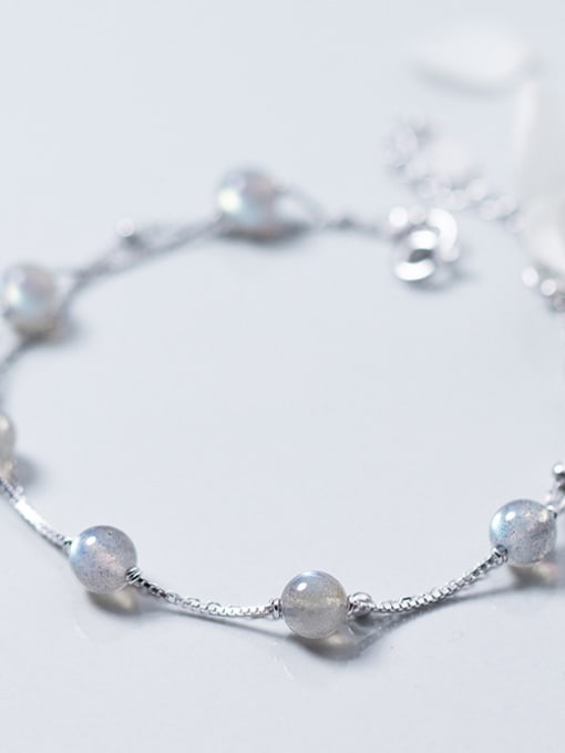 Rosh Double layer moonstone  Gradient gray  S925 silver bracelet