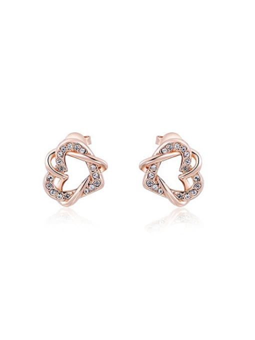 Ronaldo Exquisite Double Heart Shaped Austria Crystal Stud Earrings 0