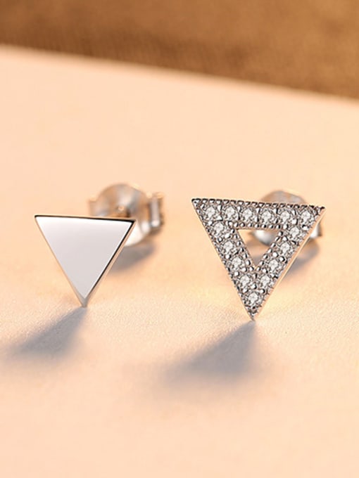 Platinum 925 Sterling Silver With  Simplistic Triangle Stud Earrings