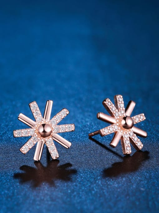 One Silver 2018 All-match Flower Shaped Zircon stud Earring 3