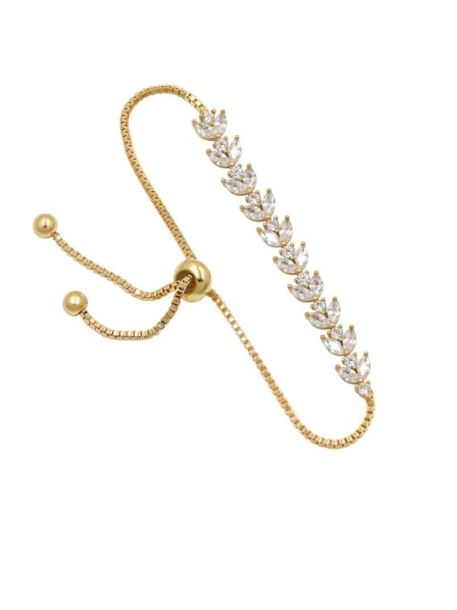 Champagne gold Copper With  Cubic Zirconia  Fashion Leaf Adjustable Bracelets
