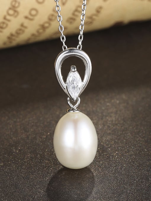 One Silver Women Elegant Freshwater Pearl Pendant 3