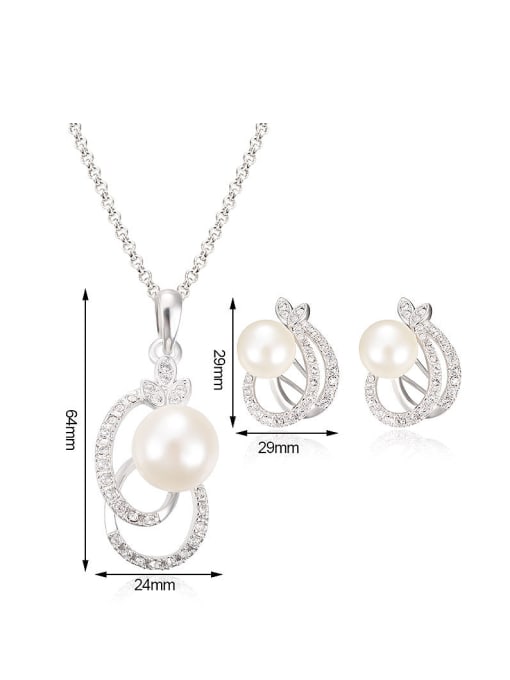 BESTIE Alloy White Gold Plated Fashion Artificial Pearl and Rhinestone Two Pieces Jewelry Set 2