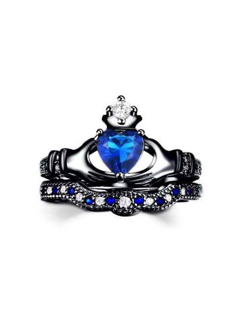 Black   6# Noble Blue Zircons Luxury Crown Ring