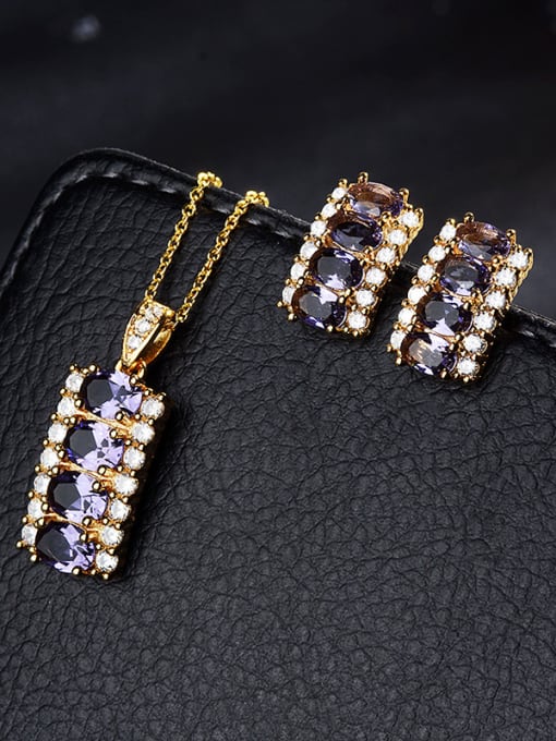 Purple Copper With  Glass stone Fashion Geometric 2 Piece Jewelry Set