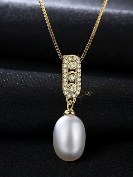 White Pure silver natural pearl pendant 18K genuine gold plated necklace