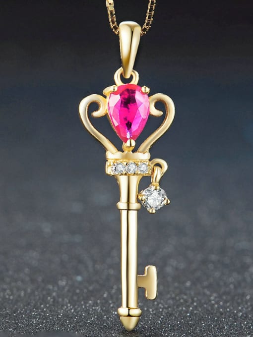 ZK Key-shape Gold Plated Natural Ruby Silver Pendant 2