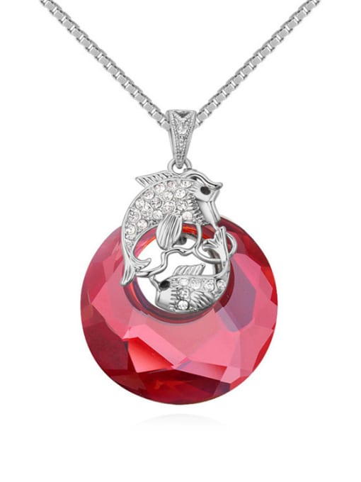 Platinum red Fashion austrian Crystals Double Fish Alloy Necklace