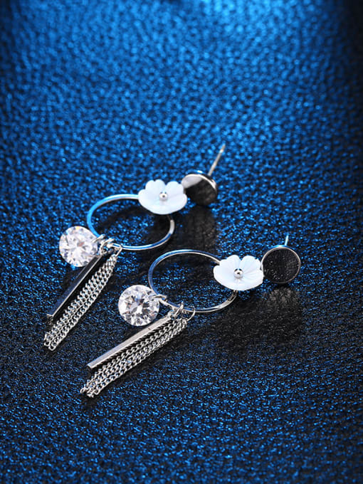 Platinum Elegant Round Shaped Flower Rhinestone Drop Earrings