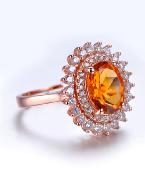 Deli Fashion Citrine Gemstone Zircon Flowery Engagement Ring 2