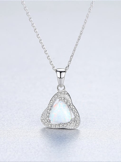 white-20C05 925 Sterling Silver With White Gold Plated Simplistic Triangle Necklaces