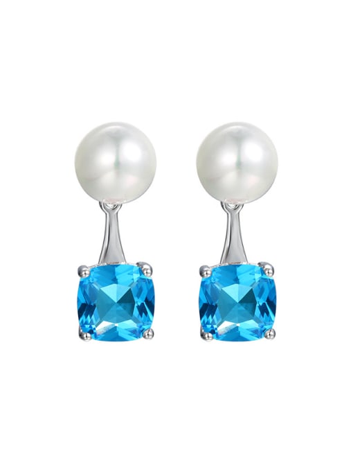 Blue Copper Alloy White Gold Plated Pearl Zircon Creative Multiuse stud Earring