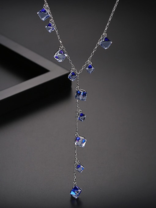Blue plated crystal- Copper With Platinum Plated Simplistic Geometric Power Necklaces