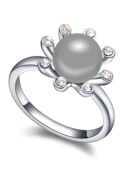 gray Simple Imitation Pearl Flowery Alloy Ring