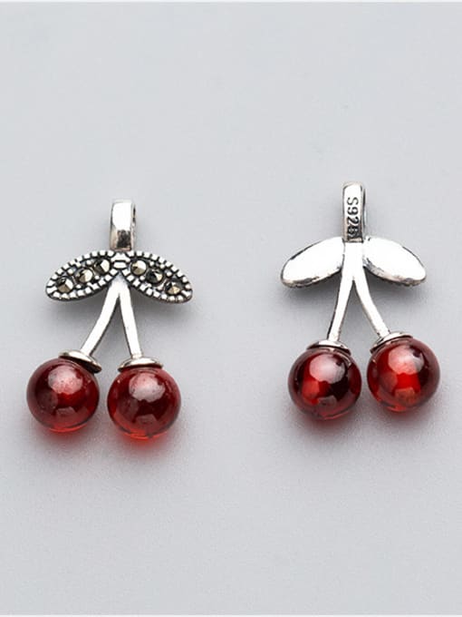 FAN 925 Sterling Silver With Antique Silver Plated Cute Cherry Charms 0
