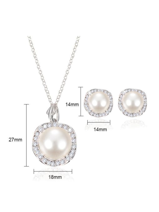BESTIE Alloy White Gold Plated Fashion Artificial Pearl and Rhinestones Two Pieces Jewelry Set 3