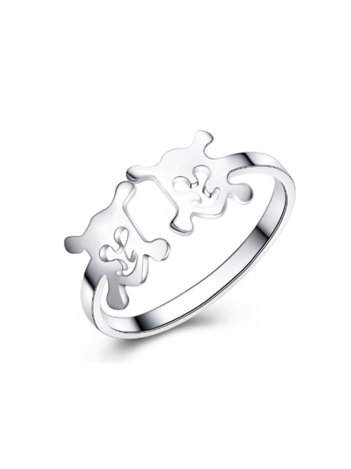 kwan Double Cartoon Smooth Silver Opening Ring 0