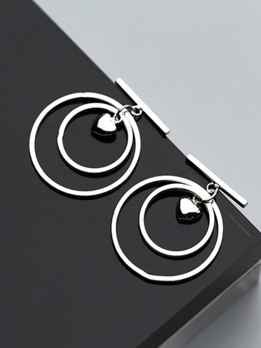 Rosh Elegant Double Round Heart Shaped S925 Silver Drop Earrings 1