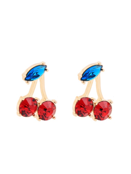 KM Fresh Cherry Fashion Red and Blue Rhinestones Stud Earrings 0