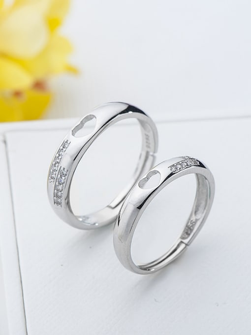 Heart-to-heart imprinting openings for 925 Sterling Silver With Cubic Zirconia Simplistic  loves  Band Rings