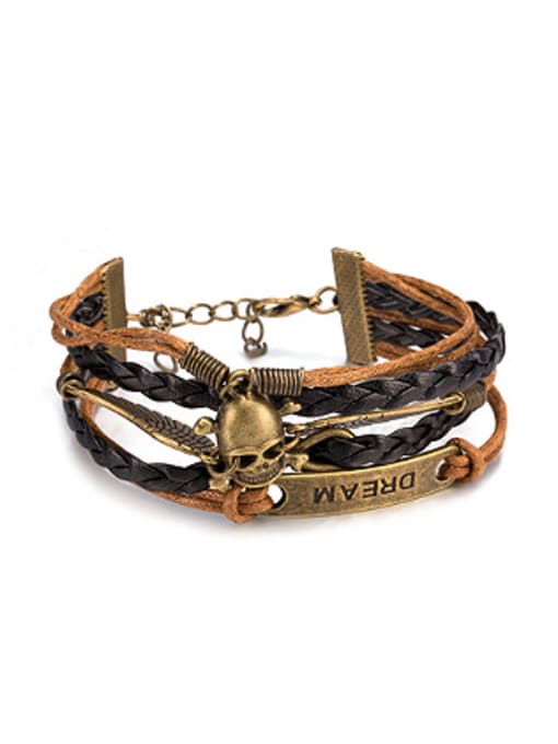 OUXI Retro Skull Wings Artificial Leather Ropes Bracelet 0