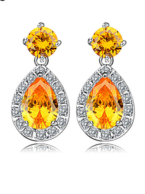 Yellow Copper inlay zircon drop shape earrings multicolor optional