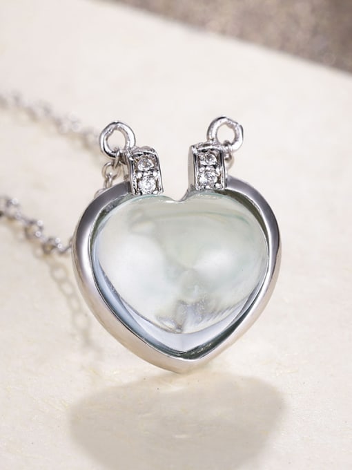 One Silver Simple Opal stone Heart Pendant 925 Silver Necklace 2