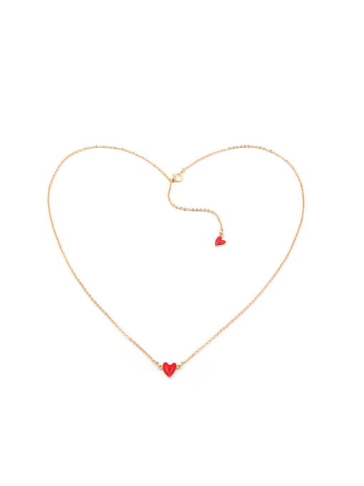 DAKA Simple Red Heart Gold Plated Silver Necklace