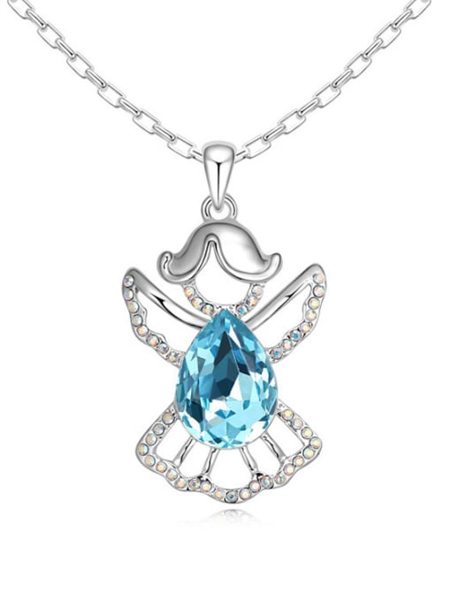 blue Fashion Water Drop austrian Crystal Angel Pendant Alloy Necklace