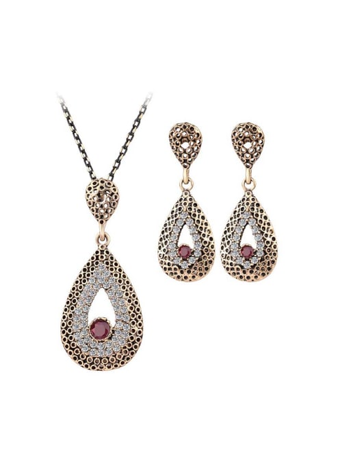 red Retro style Resin stone Cubic Rhinestones Alloy Two Pieces Jewelry Set