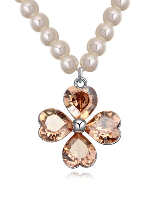 champagne Fashion Flowery austrian Crystals Pendant Imitation Pearls Alloy Necklace