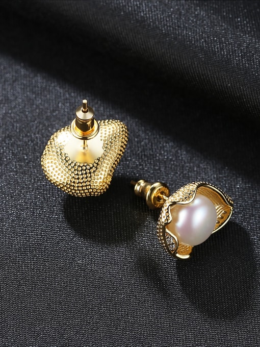 CCUI Pure silver shell design freshwater pearl gold earring 4