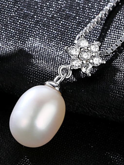 White Pure silver with AAA zircon flowers natural freshwater pearl necklace