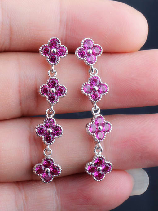 Red European and American Luxury And Trend Ruby Petals Long Paragraph drop earring