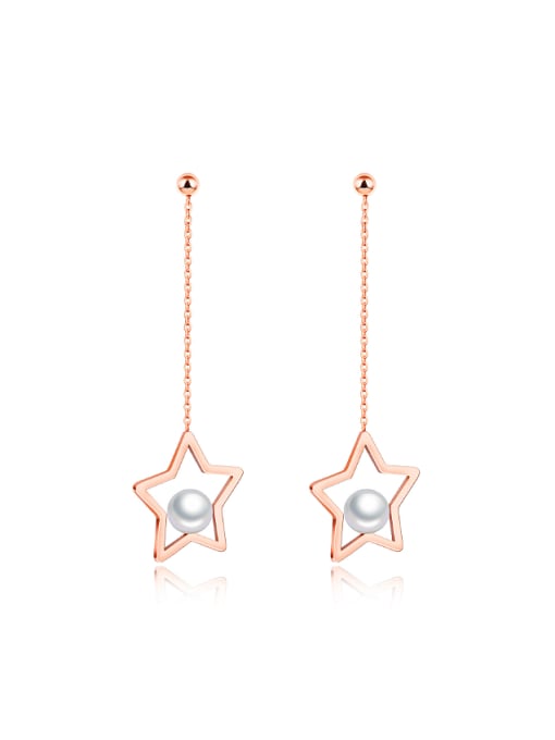 Open Sky Fashion Hollow Star Artificial Pearl Titanium Drop Earrings 0