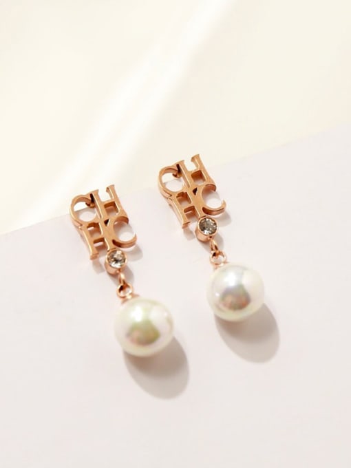 Rose Titanium With  Artificial Pearl Personality Monogrammed Drop Earrings
