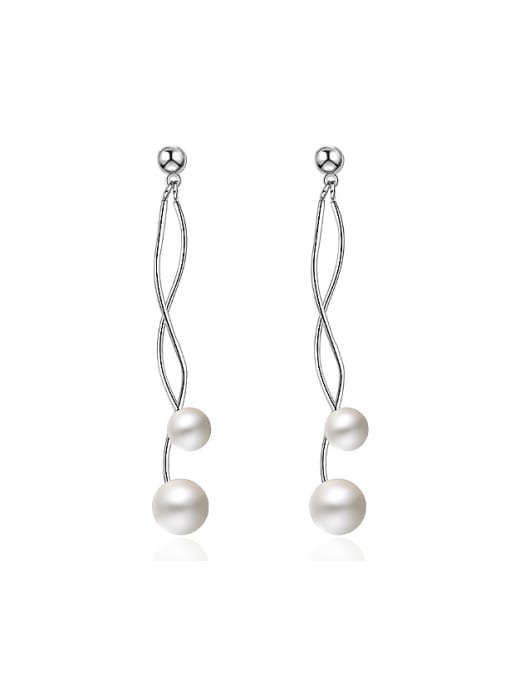 AI Fei Er Fashion Water Wave Line Imitation Pearl Drop Earrings 0