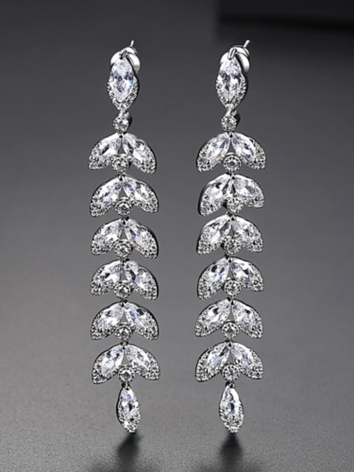 Platinum Copper With Platinum Plated Simplistic Leaf Chandelier Earrings
