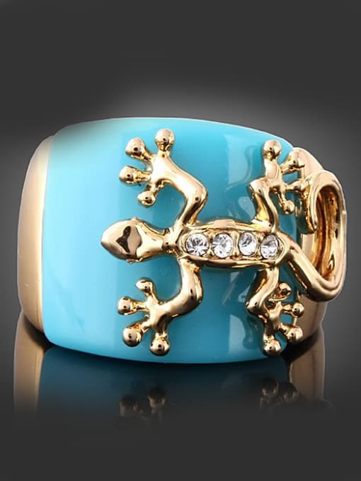 Wei Jia Fashion Rhinestones-studded Gecko Blue Acrylic Gold Plated Alloy Ring 0