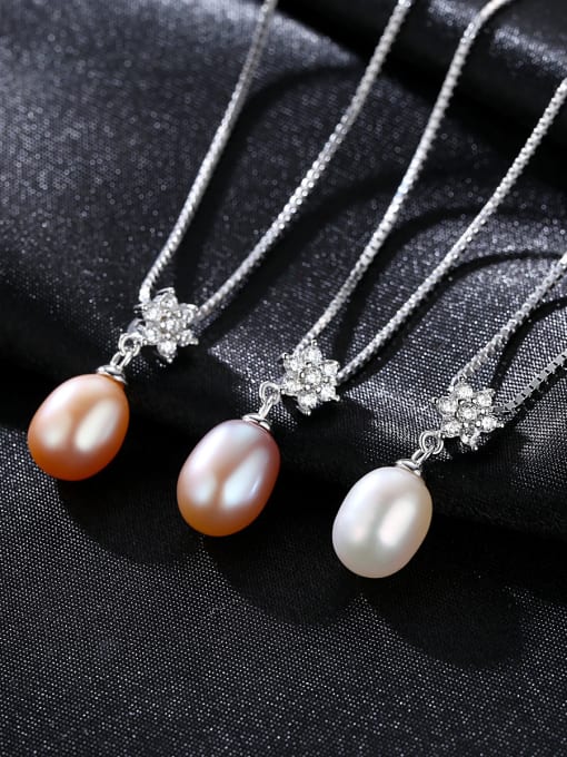 CCUI Pure silver with AAA zircon flowers natural freshwater pearl necklace