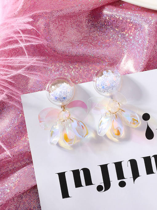 C white (fringed sequins) Alloy With Platinum Plated Cute Colorful Sequins transparent Ball Drop Earrings