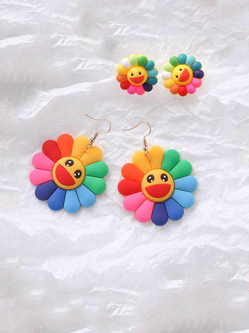 Girlhood Alloy With Rose Gold Plated Colored flowers Cute Smiley Face  Stud Earrings