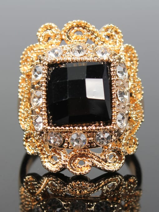 Gujin Gold Plated Retro Noble style Black Resin stone Alloy Ring 2